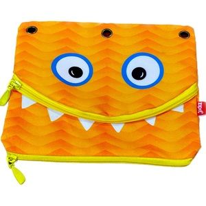 Zipit monster pencil pouch for 3 ring binder orange blue white teeth 2 zippers